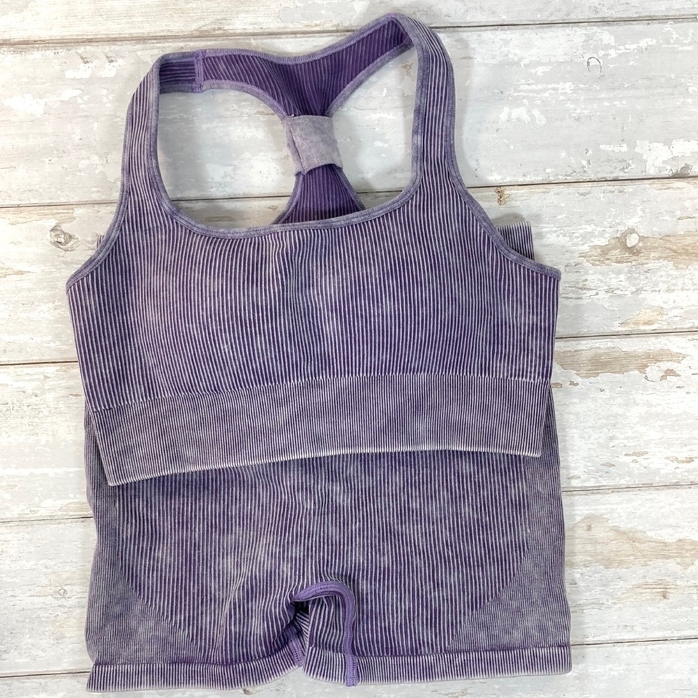 Purple Ribbed Workout 2 Piece Set - Picture 7 of 7